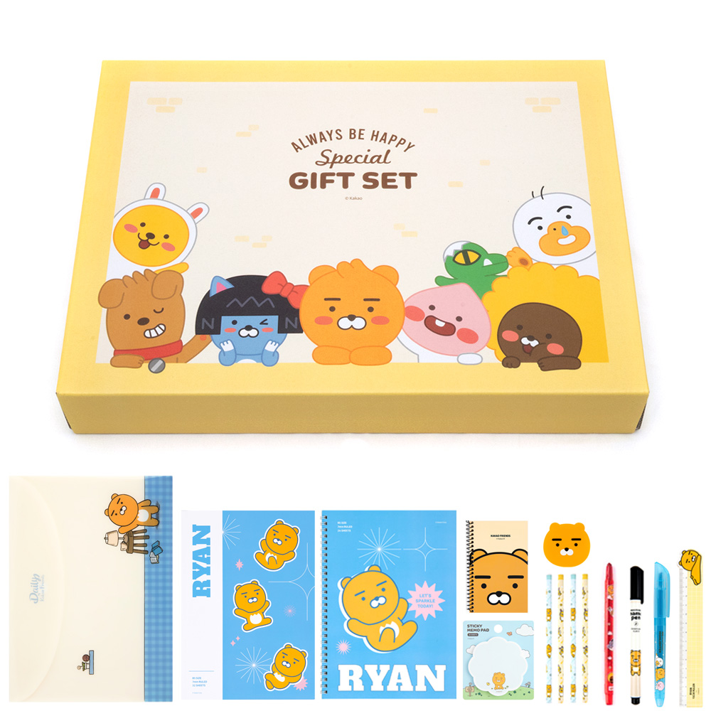 [카카오프렌즈 으뜸 문구세트1] 라이언 어피치 춘식이 문구세트 단체선물 웰컴키트 신학기 후학기 학용품 11,900원