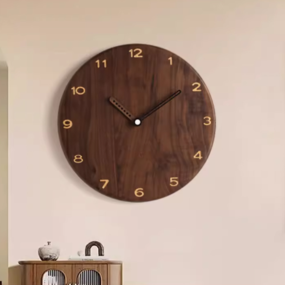 자칠 호두나무 원목 벽시계 심플 모던 거실 시계 가정용 무소음 크리에이티브 크림 스타일 원목 스타일 시계, 대형 호두나무 원목 179,000원