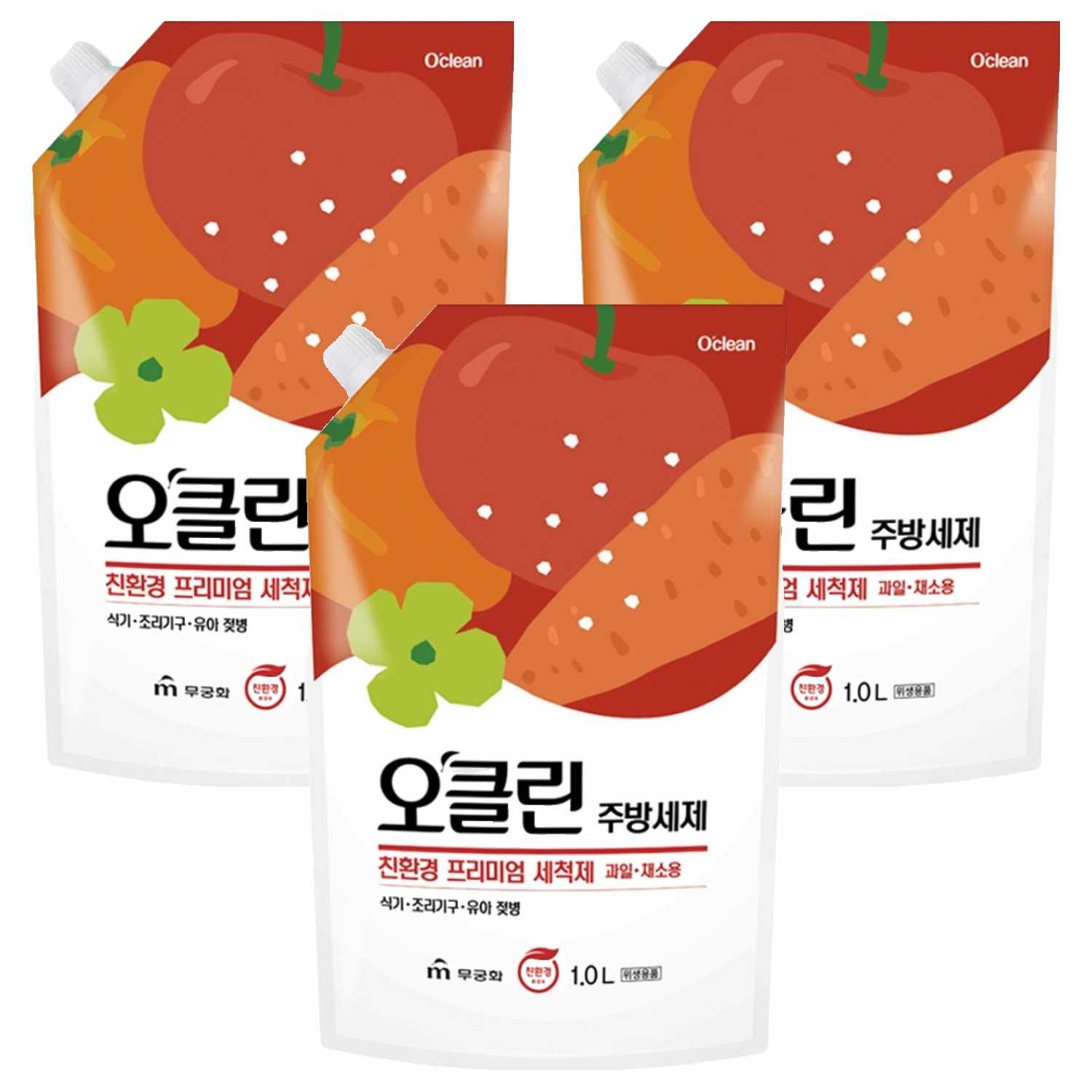 무궁화 오클린 친환경 주방세제 리필, 1L, 3개 11,250원