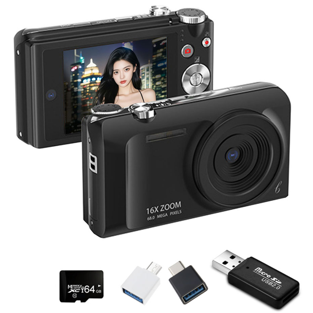 MOKIN S11 빈티지 미니 디지털 카메라 4K DH 6400W 픽셀 + 64GB sd카드, 블랙 145,000원