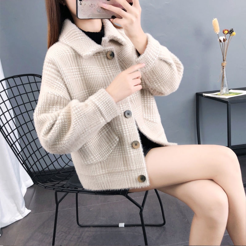 여성 카라 숏자켓 봄가을 모직코트 체크 루즈핏 여성자켓  데일리 코트  빅사이즈 28,400원