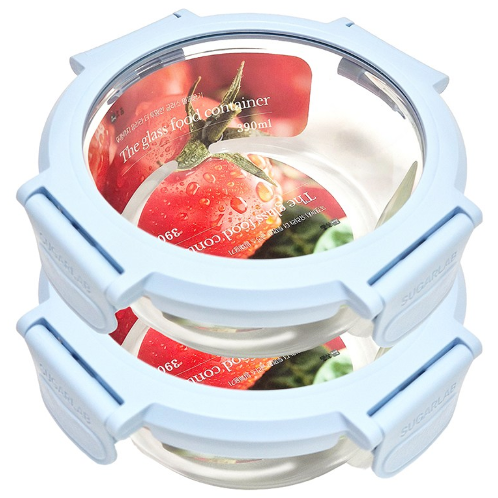 휴홈 더 투명한 바이오 글라스 유리 밀폐용기 원형 4종, 390ml, 2개 12,800원