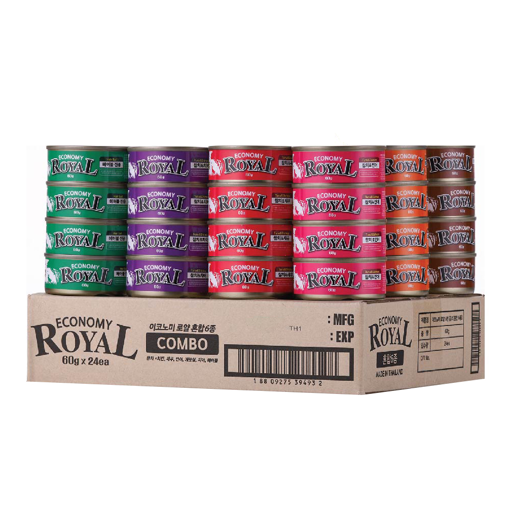 펫스토리로얄 고양이 이코노미 습식캔 콤보, 헤어볼 + 혼합맛(참치/새우) + 혼합맛(참치/게맛살) + 혼합맛(참치/치어) + 혼합맛(참치/연어) + 혼합맛(참치/치킨), 1.44kg, 1세트 13,610원