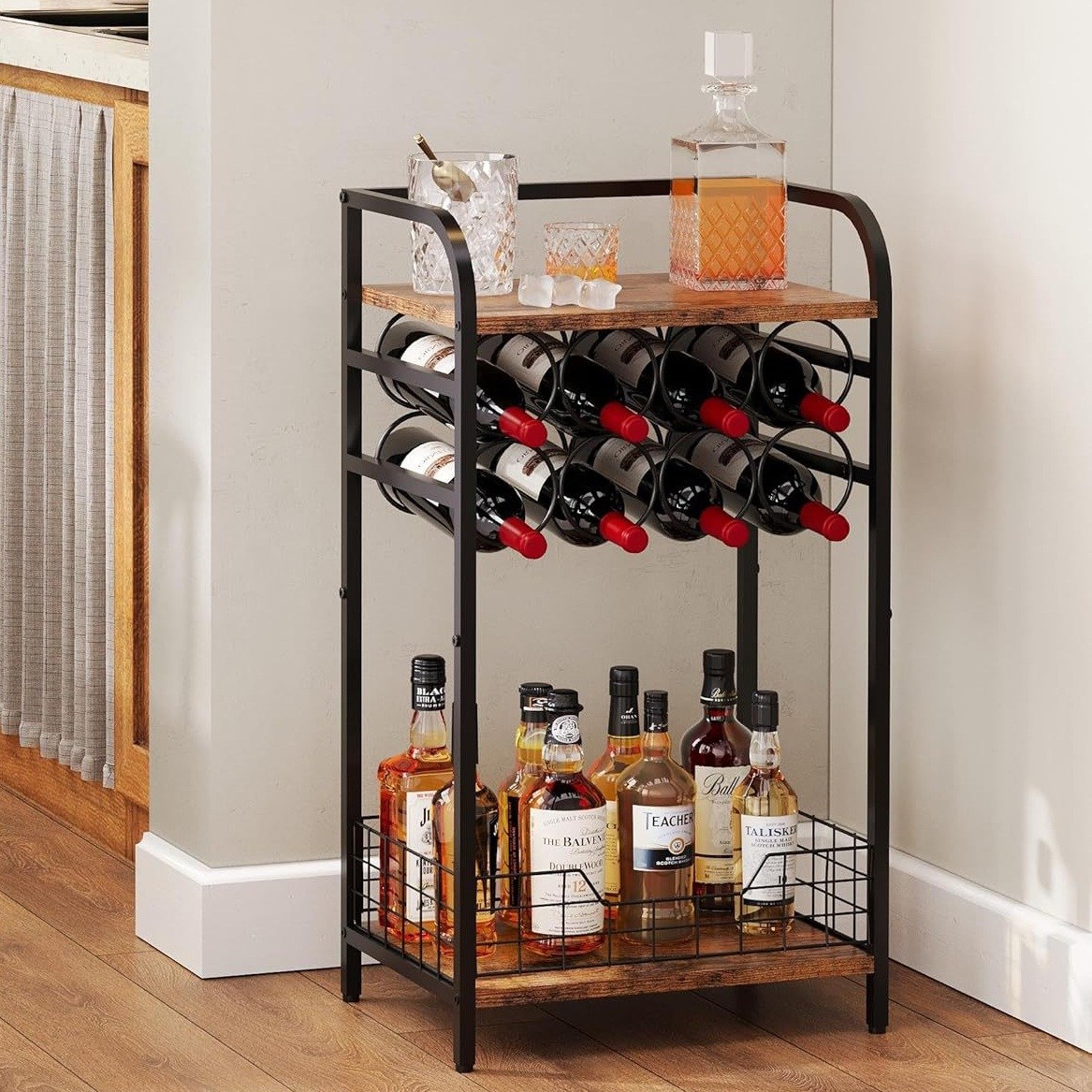 와인거치대 철제 양주 진열장 복고풍 메탈적층식와인랙, 1개, 블랙, 현재가 72,000원