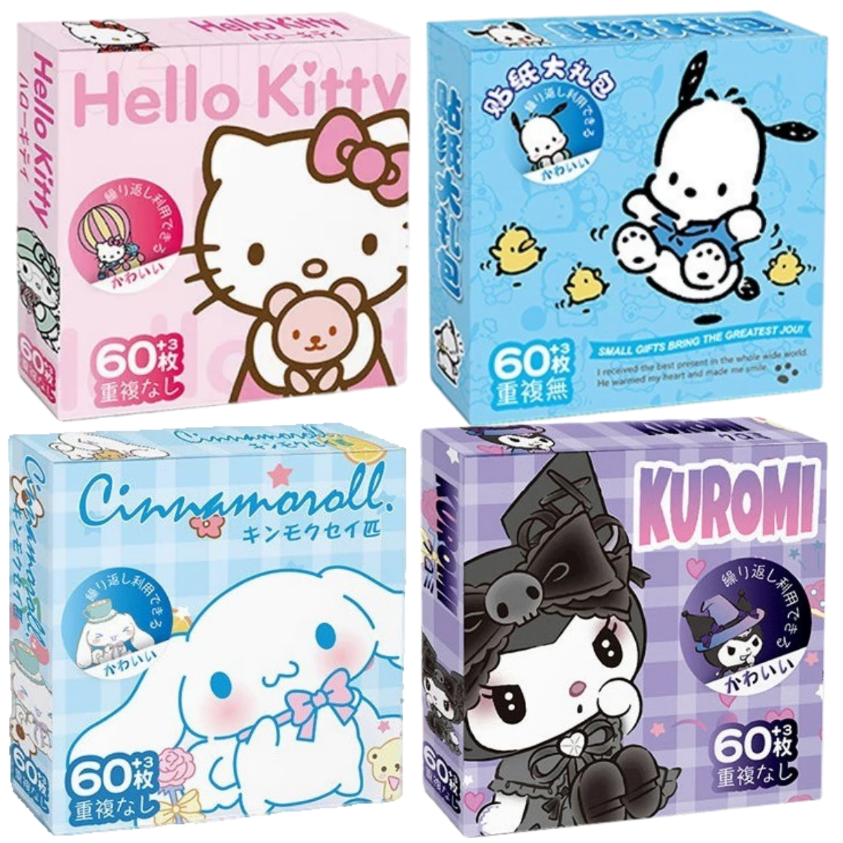 픽클리 산리오 다꾸 스티커 pvc스티커 252개입, 4박스, 헬로키티+시나모롤+쿠로미+블루포차코 9,200원