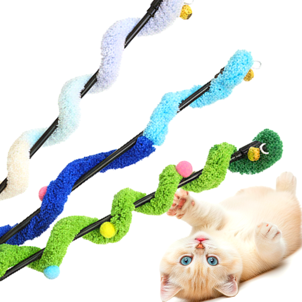 스마일플로우 난리나는 고양이 낚시대 생생 미끼 최애 장난감, 1세트, 핑크+그린+블루 11,900원