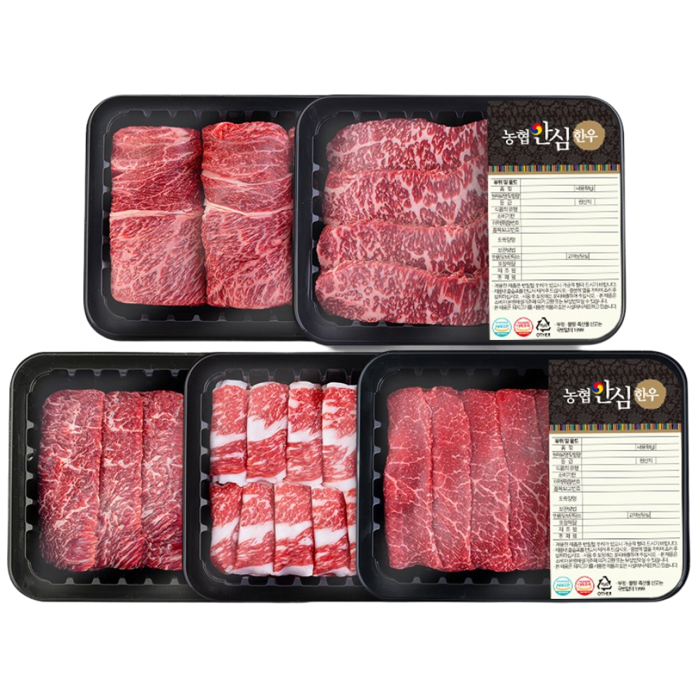 [농협안심한우] 1등급 한우 소 한마리 명품세트 1kg (꽃등심/채끝/특수부위/차돌박이/실속구이) 95,900원