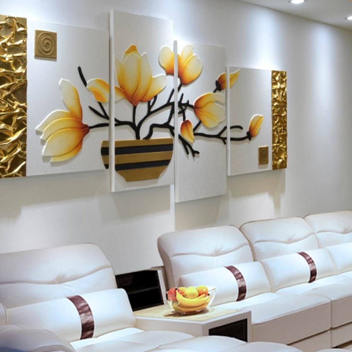 완판 핸드메이드 입체 원목 가죽 분할 액자 아파트 거실 인테리어, 2번 플라워골드-중 178,590원