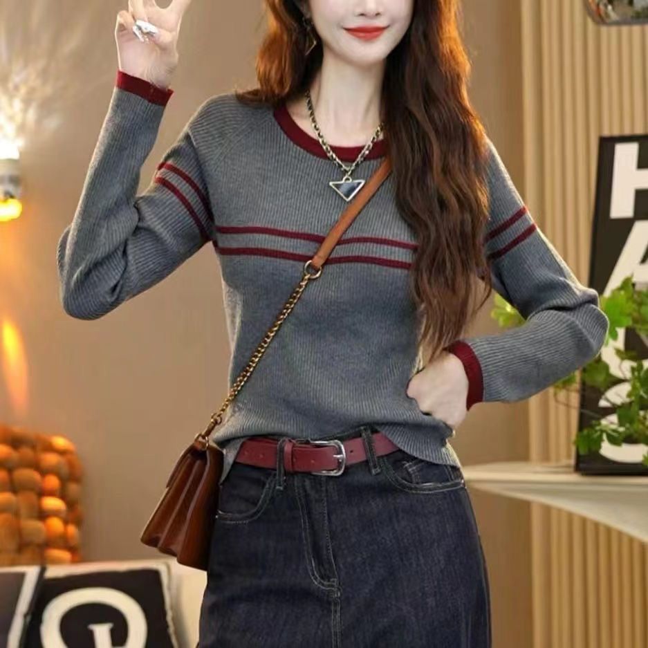 COSYEVNO 여성 봄가을 슬림핏 스트라이프 라운드넥 니트 스웨터 BCXbzzs-10 25,800원