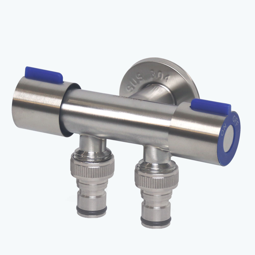 스텐레스 슬림수전 냉수용 두갈래 커플링 세탁기 수도꼭지 양갈래 2구 베란다, 1개 10,900원