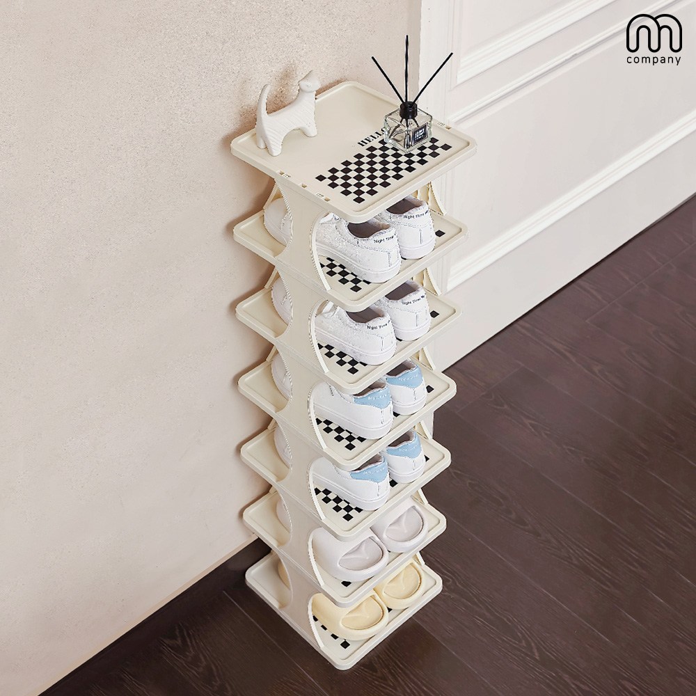 엠컴퍼니 7단 신발장 정리대 좁은 현관신발장 정리 유아 미니신발장 키큰 신발선반 슬림 틈새 [24*26*103] 아이보리 원룸 현관 신발 수납장 [AB87450Z], 아이보리_체크패턴 17,900원