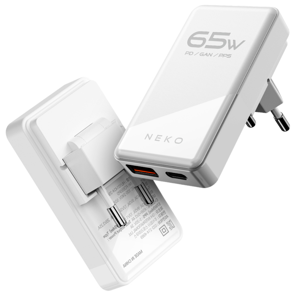 네코 초슬림 접이식 65W GaN PD 고속 충전기 PPS 듀얼포트, 1개, 화이트 21,900원