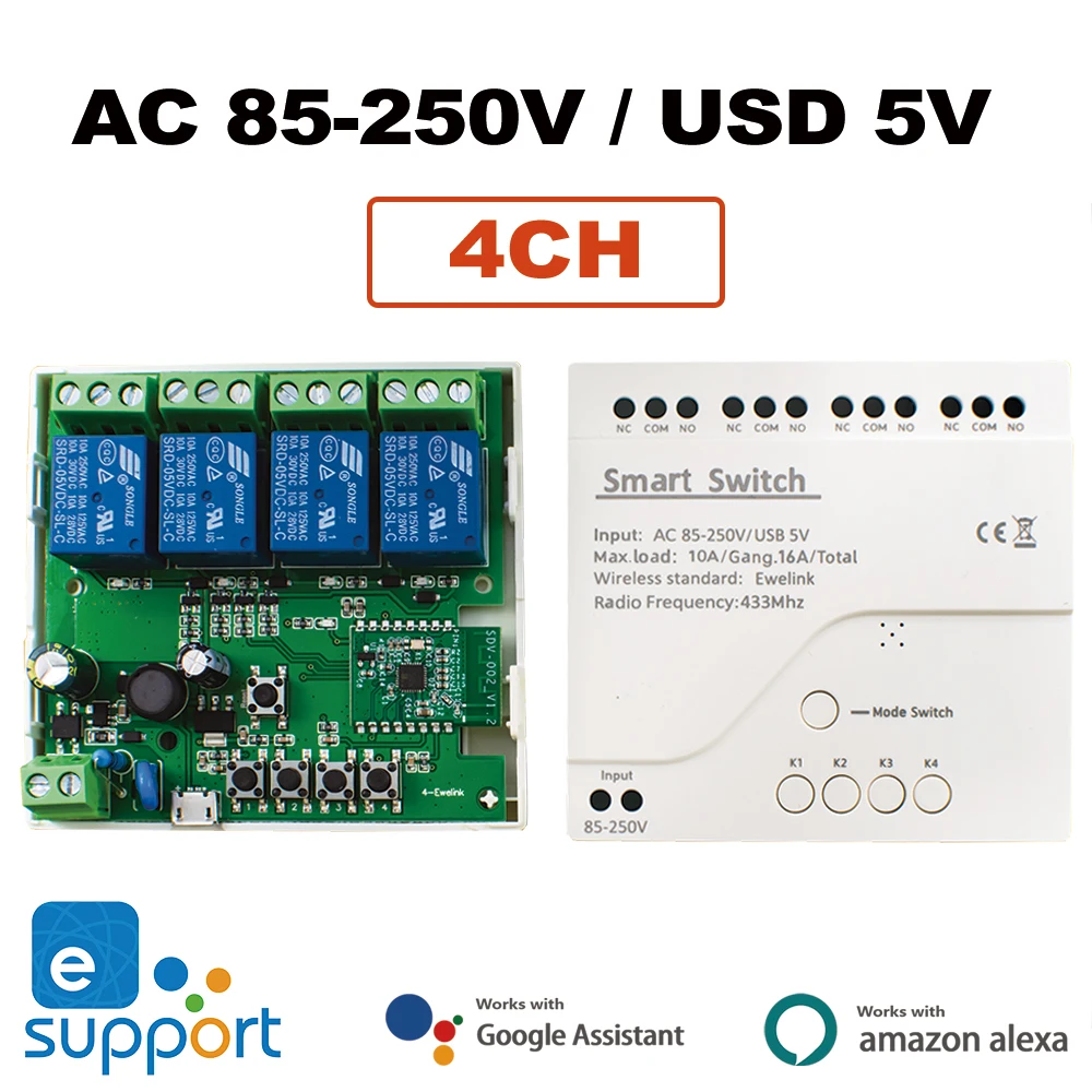 투야 지그비 EWELINK 스마트 연동 DIY 4채널 ALEXA 리모컨 24V 모듈 와이파이 HOME 스위치 RF 433 릴레이 220V 110V 12V 27,500원