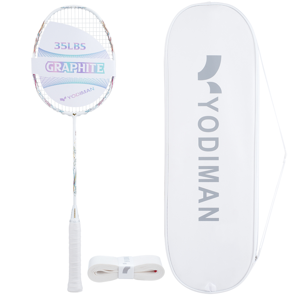 YODIMAN 초경량 배드민턴라켓 (프로 스트링 26lbs) 46T 고탄성 샤프트 35lbs 고강성 흑연 프레임 질주형 디자인, 1개, 유광화이트 4U 128,000원