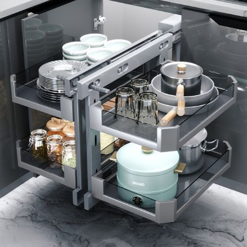 끌림주방 싱크대 코너 슬라이딩 선반 주방 정리대 냄비 수납 씽크대 2단 레일 코너장 하부장 288,000원