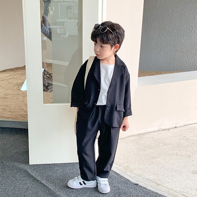 해피델리 블랙 캐주얼 정장수트 세트 데일리 등원룩 초등학생투피스 넥타이포함 정장 화동 교회 꾸안꾸 33,900원