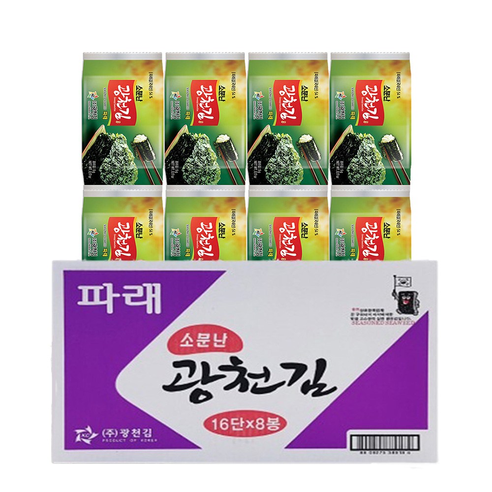소문난 광천김 파래 도시락김 5g x 128봉(16단x8팩), 128봉, 5g, 현재가 39,400원