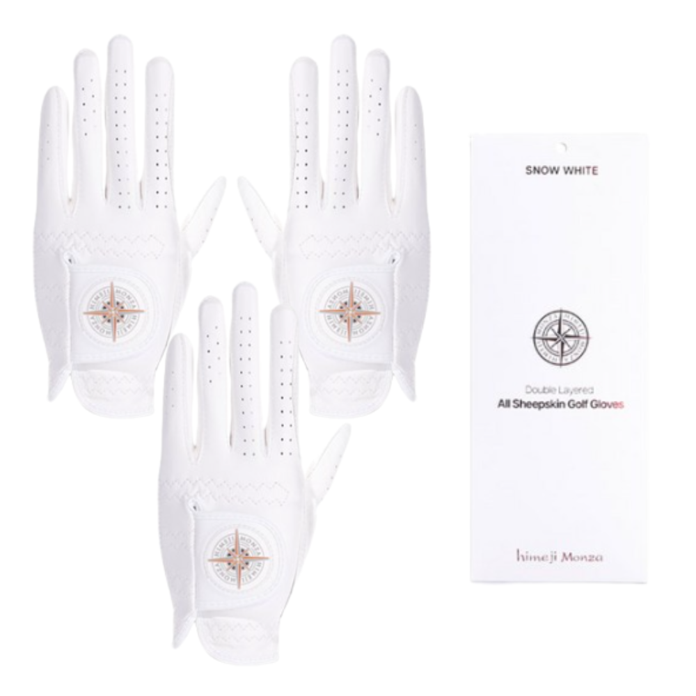 [3장] 히메지몬자 시그니처 이중덧댐 천연 올양피 골프장갑 남성 왼손 여성 양손, 3개, C36301 화이트 여 35,200원