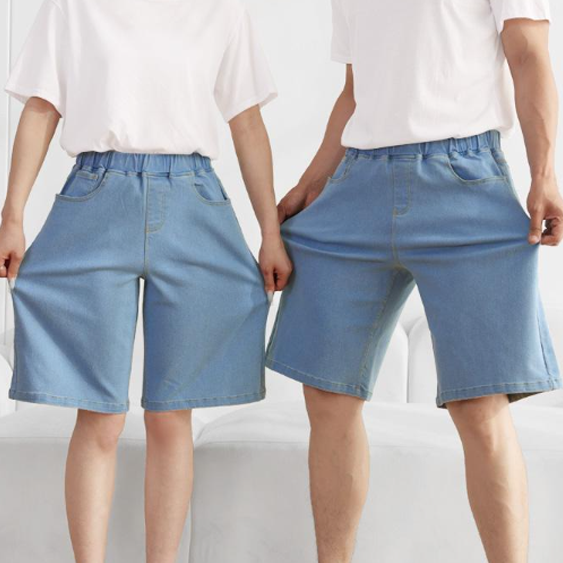 턴키 남녀공용 빅사이즈 밴딩 와이드 데님 스판 반바지 SP-555 23,300원