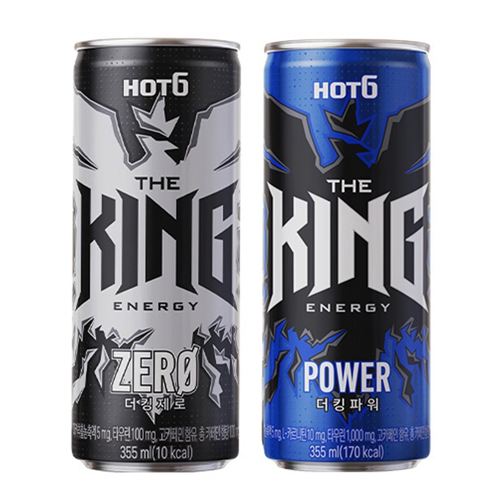 롯데칠성 핫식스 더킹 파워355ml & 제로355ml X 각6개 (총12개) 에너지드링크 에너지부스트 탄산음료 캔음료 두가지맛묶음 사무실간식 졸음방지 11,290원
