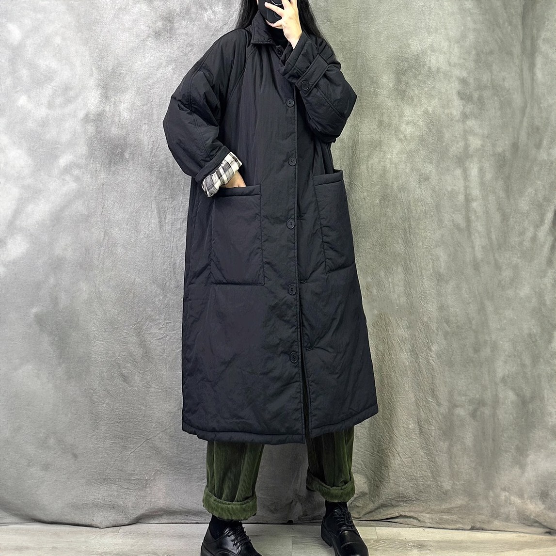 퀸앤조이 마리온 이너체크 싱글 롱패딩 점퍼 63,800원