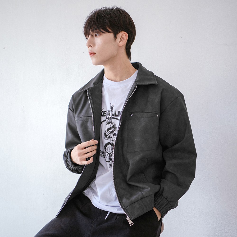 스몰더 오버핏 비건 레더 블루종 자켓 46,500원