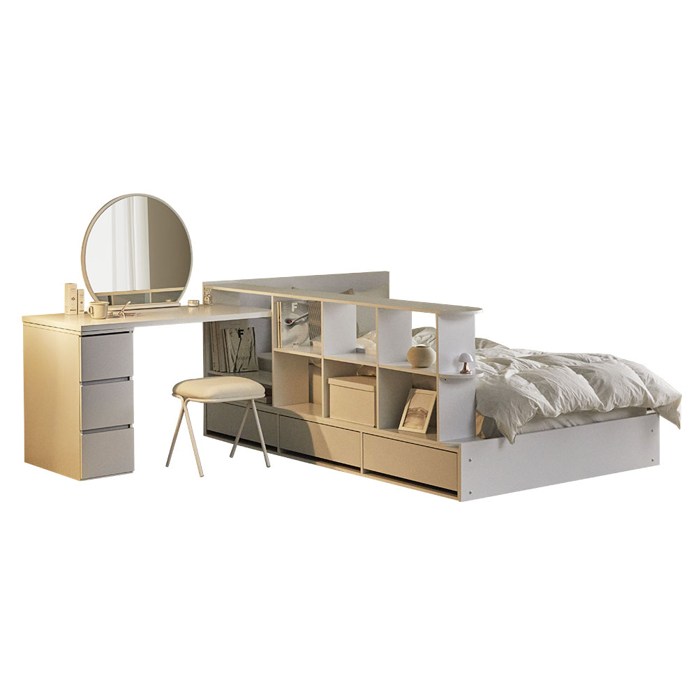 [리뷰이벤트] 파로마 큐브B 책상 책장선반 파티션 수납침대 화장대형 풀세트 SS 40T라텍폼스매트, 화이트 729,000원