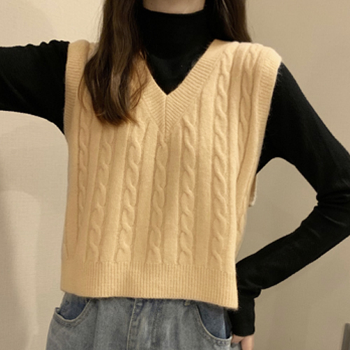 더플로우커머스 여성용 포근무드 브이넥 꽈배기 니트 베스트 22,800원