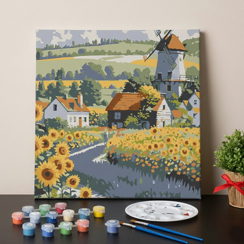 스토리원 U-ALAC-115 풍수지리 인테리어 해바라기 DIY 그리기 피포 페인팅 세트, 1세트, 풍차마을 20*20cm 10,900원
