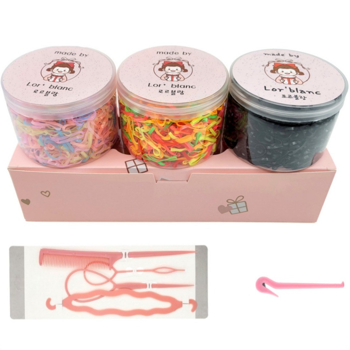 로르블랑 대용량 고무줄 머리끈 세트 3000+머리묶는 도구+이지컷 세트 9,900원