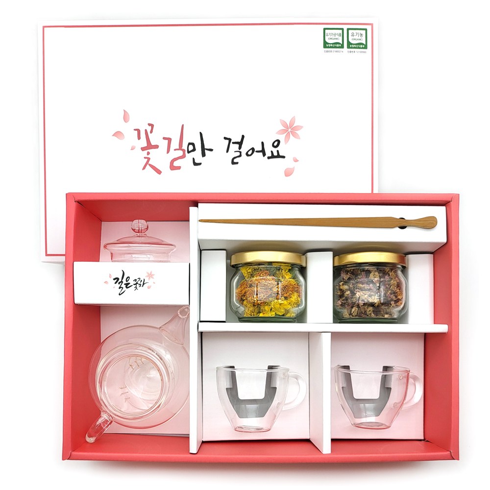 길은꽃차 유기농 꽃차 다기 선물 세트 스페셜 (유기농 꽃차2병 + 다기세트 + 차집게 + 쇼핑백), 1개 65,720원