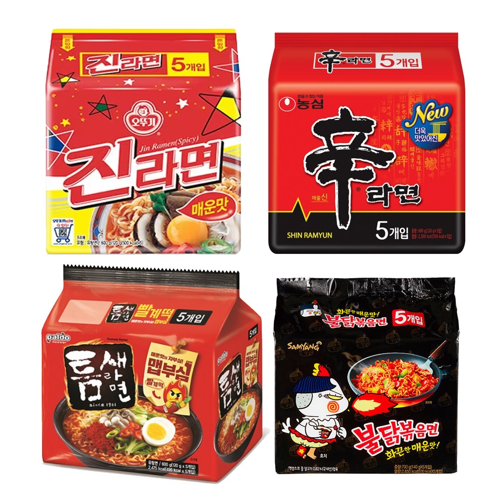 오뚜기 농심 삼양 팔도 매운 봉지라면 4종 세트 (진라면매운맛 5P + 신라면5P + 불닭볶음면5P + 틈새라면 빨계떡5P) 41,200원