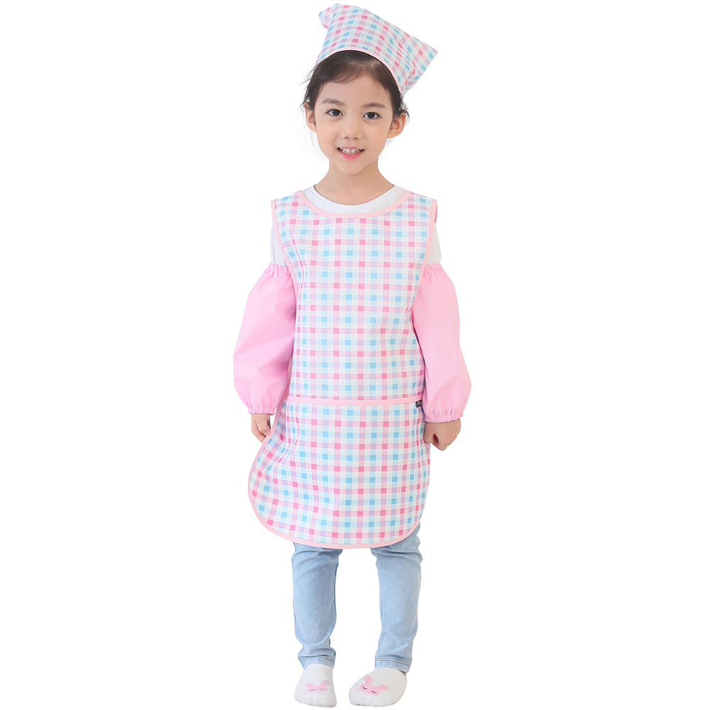 플리에 여아용 민소매 앞치마 + 두건 + 토시 + 지퍼백 세트 체크 16,600원