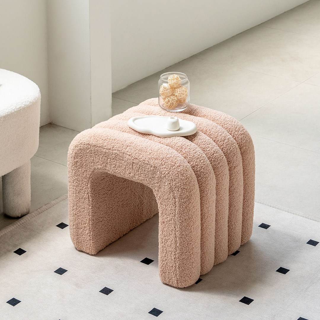 인블루 보우나 스툴 부클레 패브릭 디자인 화장대 낮은 의자 미니 보조의자, 코랄핑크, 1개, 현재가 69,000원