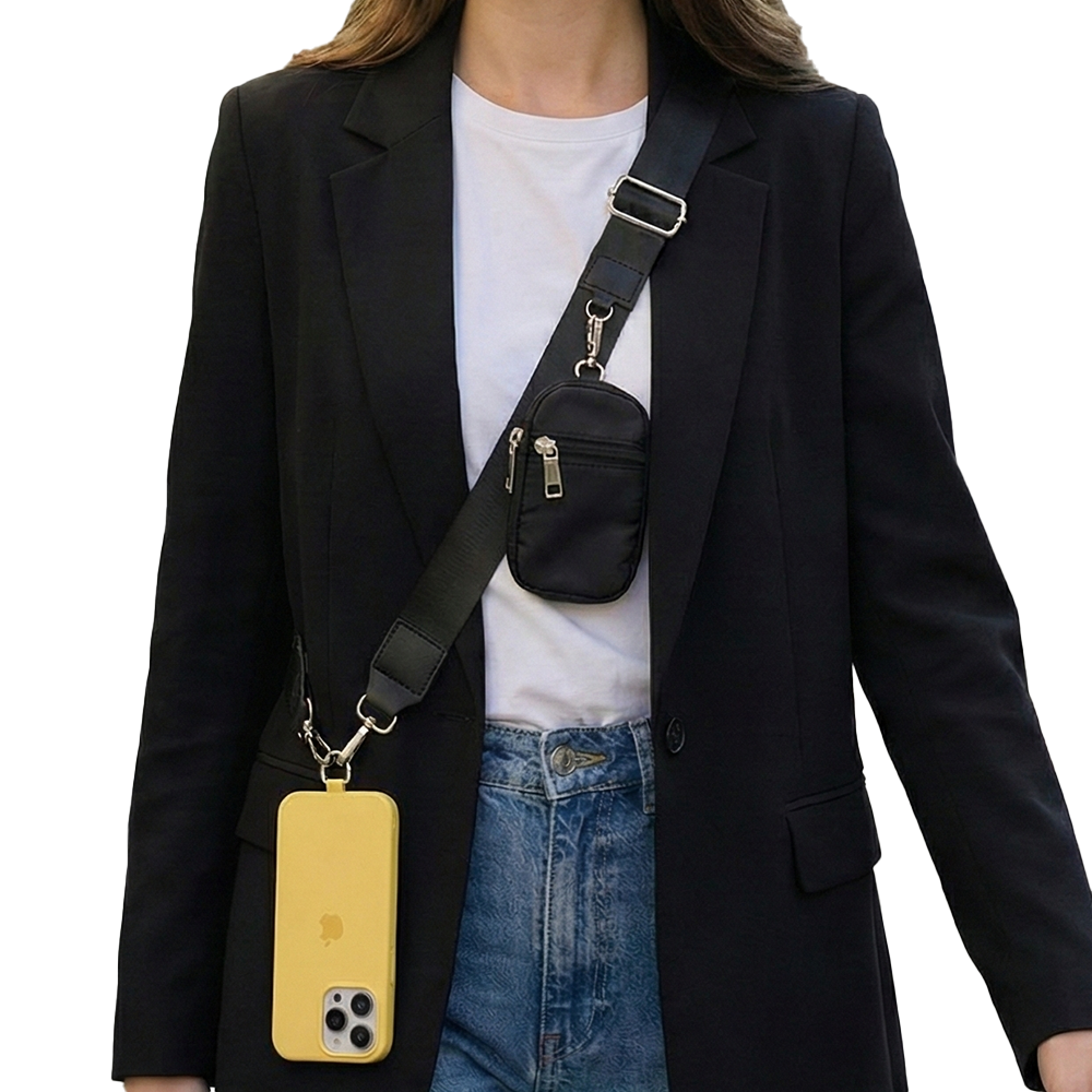 올리스트 핸드폰 크로스 스트랩 투웨이 넓은끈 도난방지 길이조절 파우치세트, 1개, 블랙 13,800원