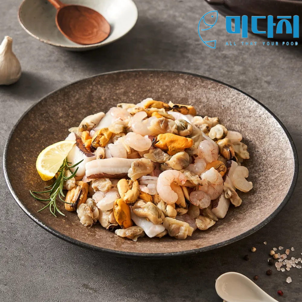 미다지 실속형 시그니처 냉동 해물모듬 해물믹스5종 (홍새우 대왕오징어 몸채 홍합 바지락 오징어귀채) 12,500원