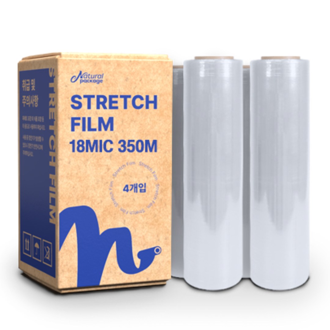 내츄럴패키지 스트레치필름 18mic 500mm 350m 공업용랩 포장랩 국내공장제조, 4개입 55,000원