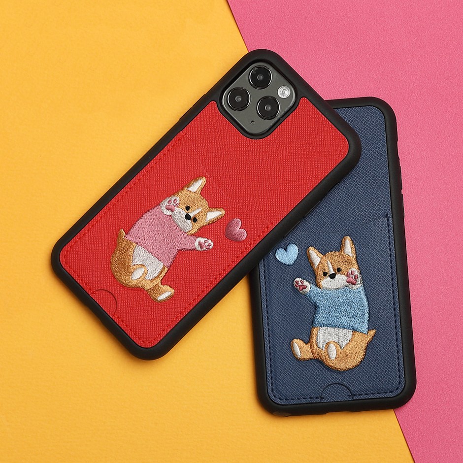 폰누리 웰시코기 자수 카드포켓 범퍼 아이폰 11 아이폰12 아이폰 미니 휴대폰케이스 커플케이스 19,900원