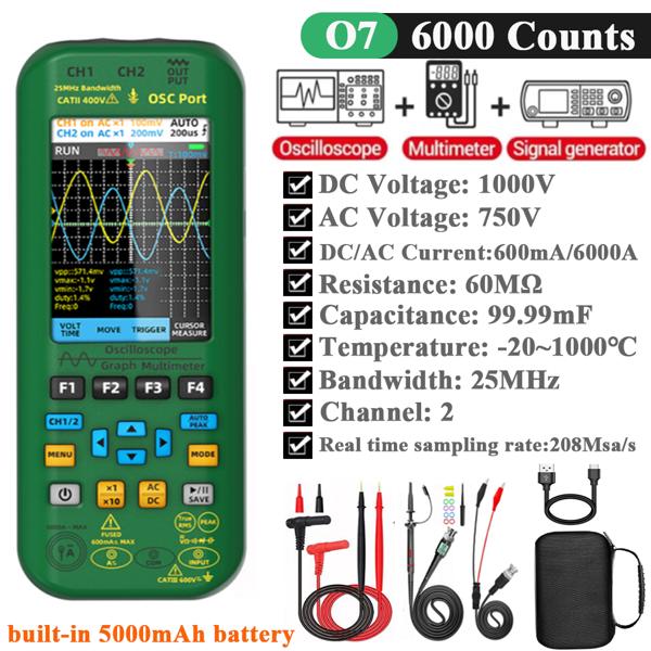 BSIDE O9 휴대용 듀얼 채널 오실로스코프 50MHZx2 디지털 멀티 20000 단어  기능 신호 발생기 2000A 전류 135,500원