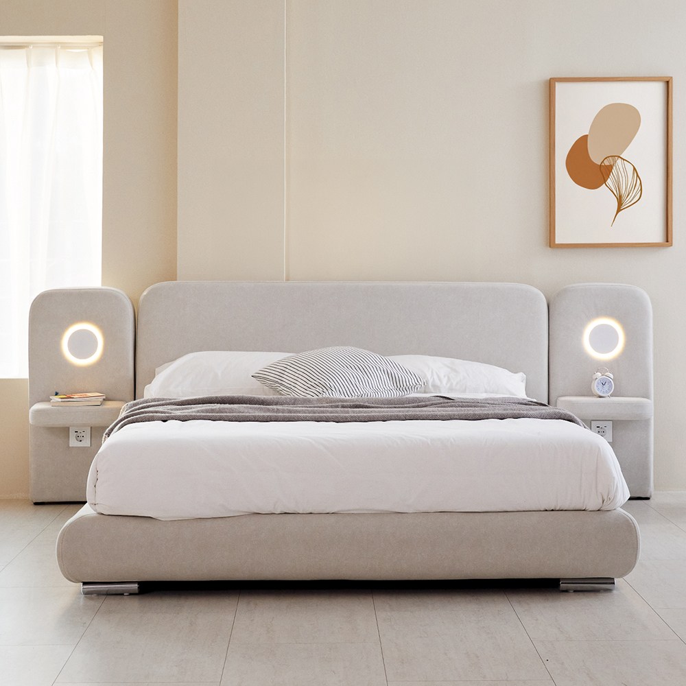 베스트리빙 무드 호텔침대 아쿠아텍스 조야패브릭 Q/K 평상형 침대프레임 (매트별도)+LED 조명 협탁 추가 / 신혼가구/나혼산/편한침대 499,000원