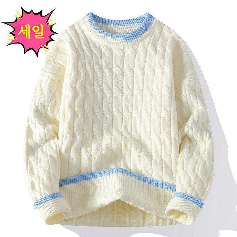 [초특가] POMTOR 가을겨울 남성용 꽈배기 라운드 니트 스웨터 루즈핏 캐주얼 기본 니트 긴팔 30,980원