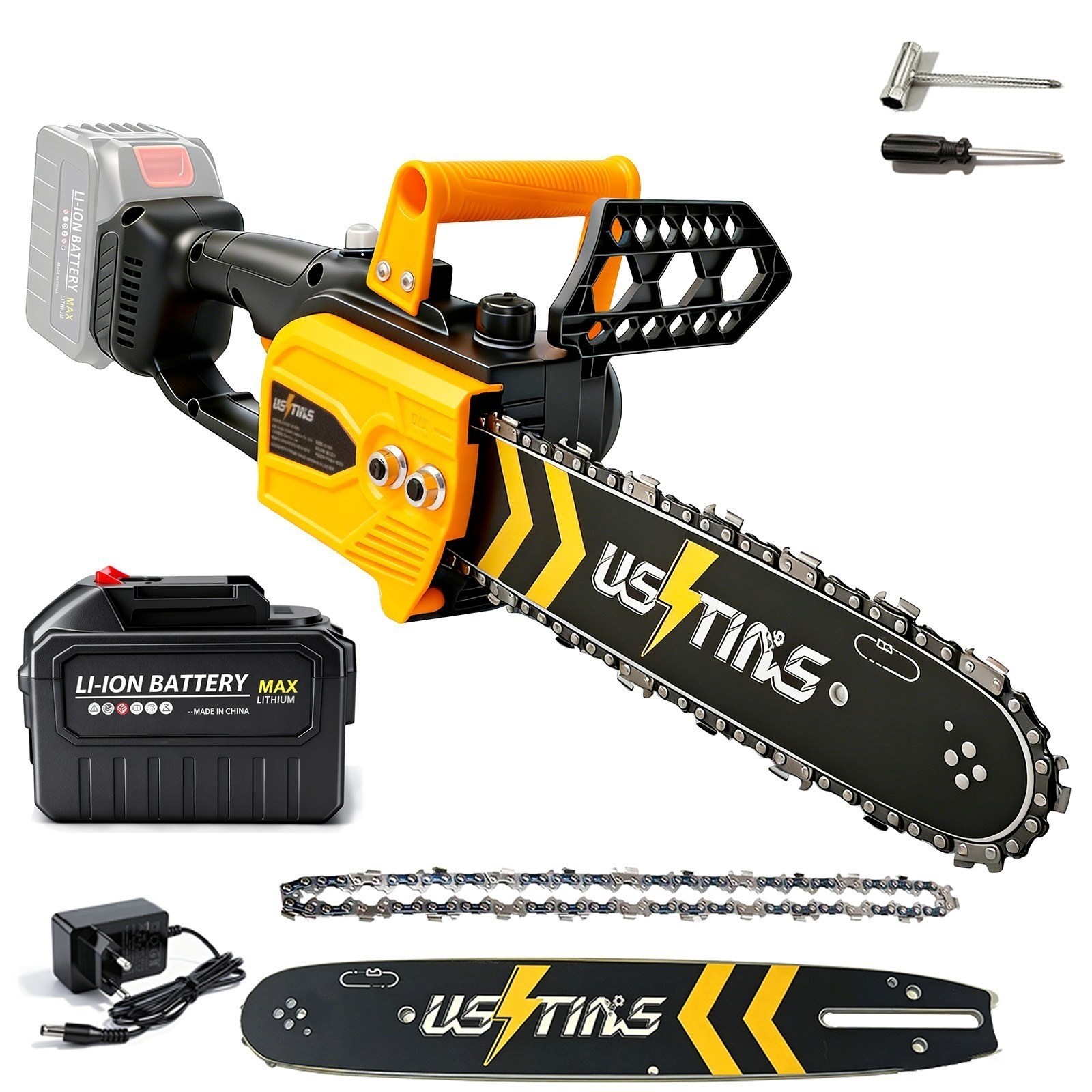 우스틴스 35cm 무선 체인톱 충전식 전기톱 BLDC 고출력모터 6000mAh, 1세트 112,980원