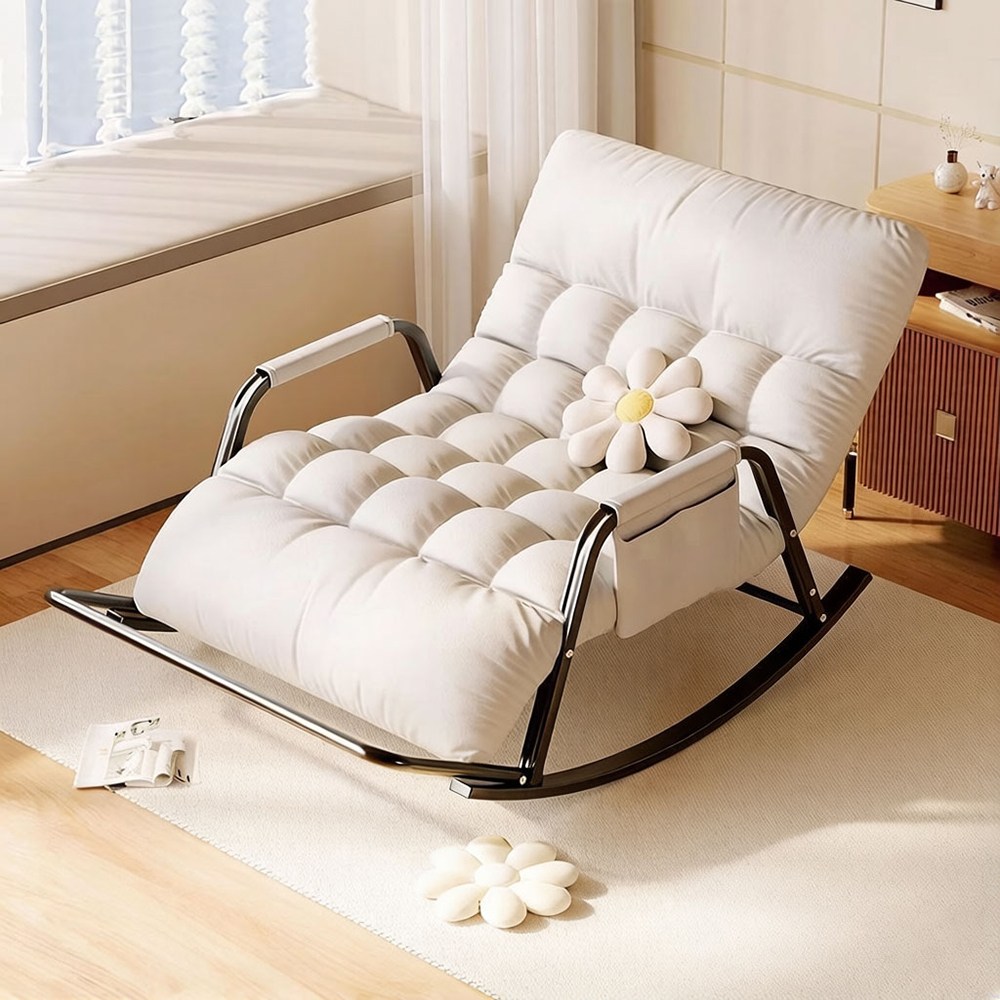 1인용 접이식 흔들의자 두툼한 쿠션 등받이 거실 휴식 안락체어, 1개, 검은 프레임/흰색/2인용/일반형 119,000원