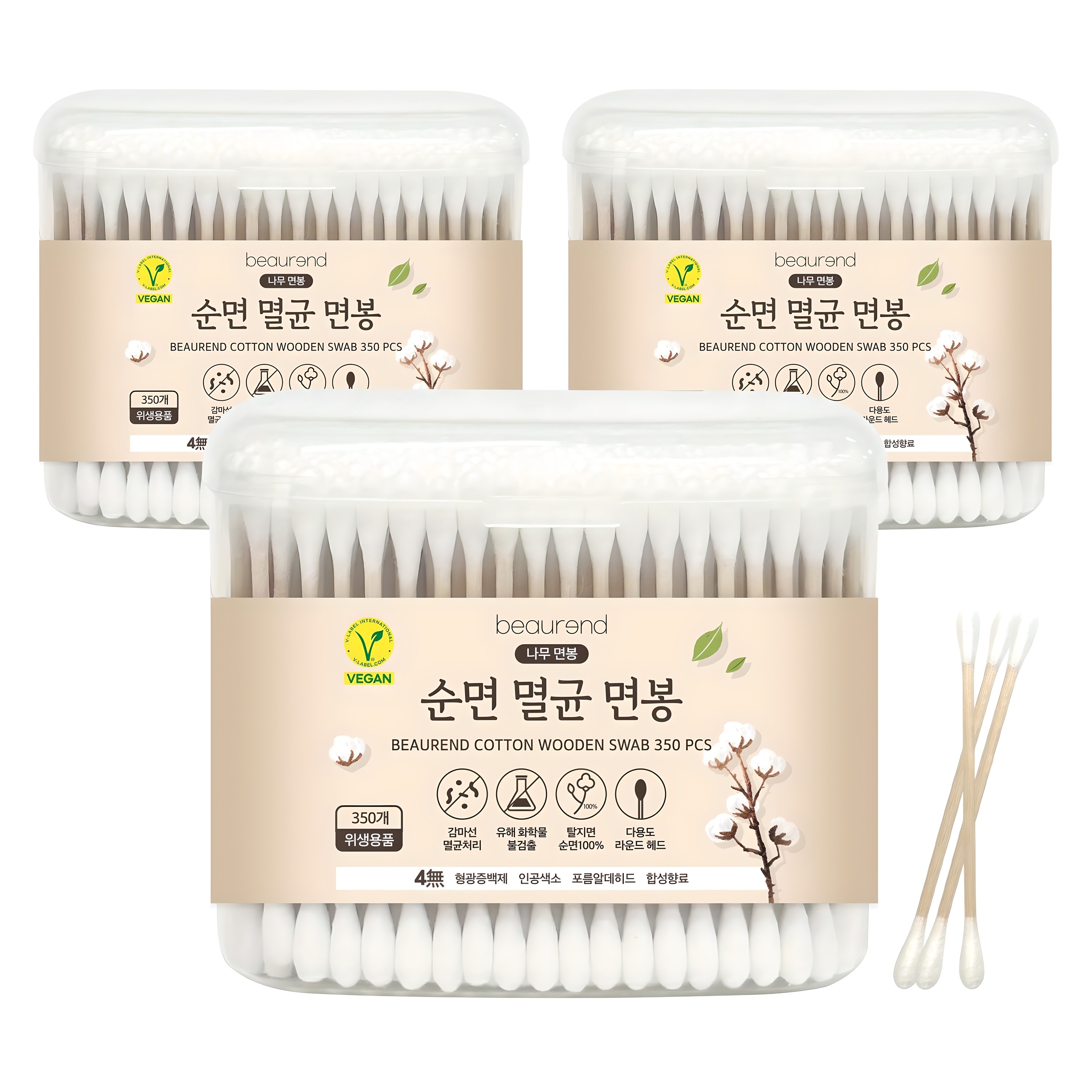 뷰렌드 비건 멸균 나무 면봉, 350개입, 3개 6,850원