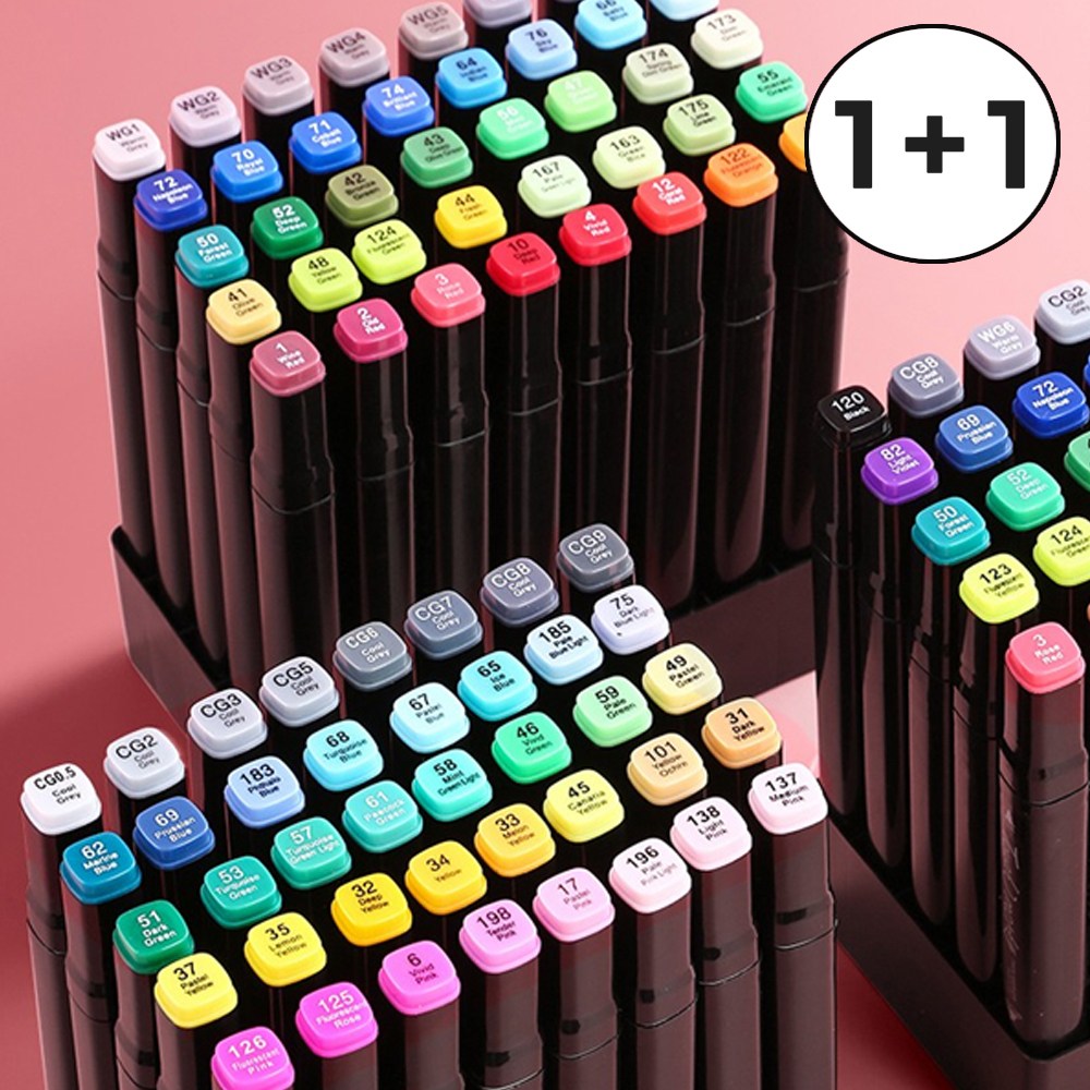 [5시건 당일배송] 1+1 파격할인 더블헤드 트윈마카펜 디자인 마카세트 유성 컬러마커 48색 전문가용, 2개, 48색, 현재가 17,200원