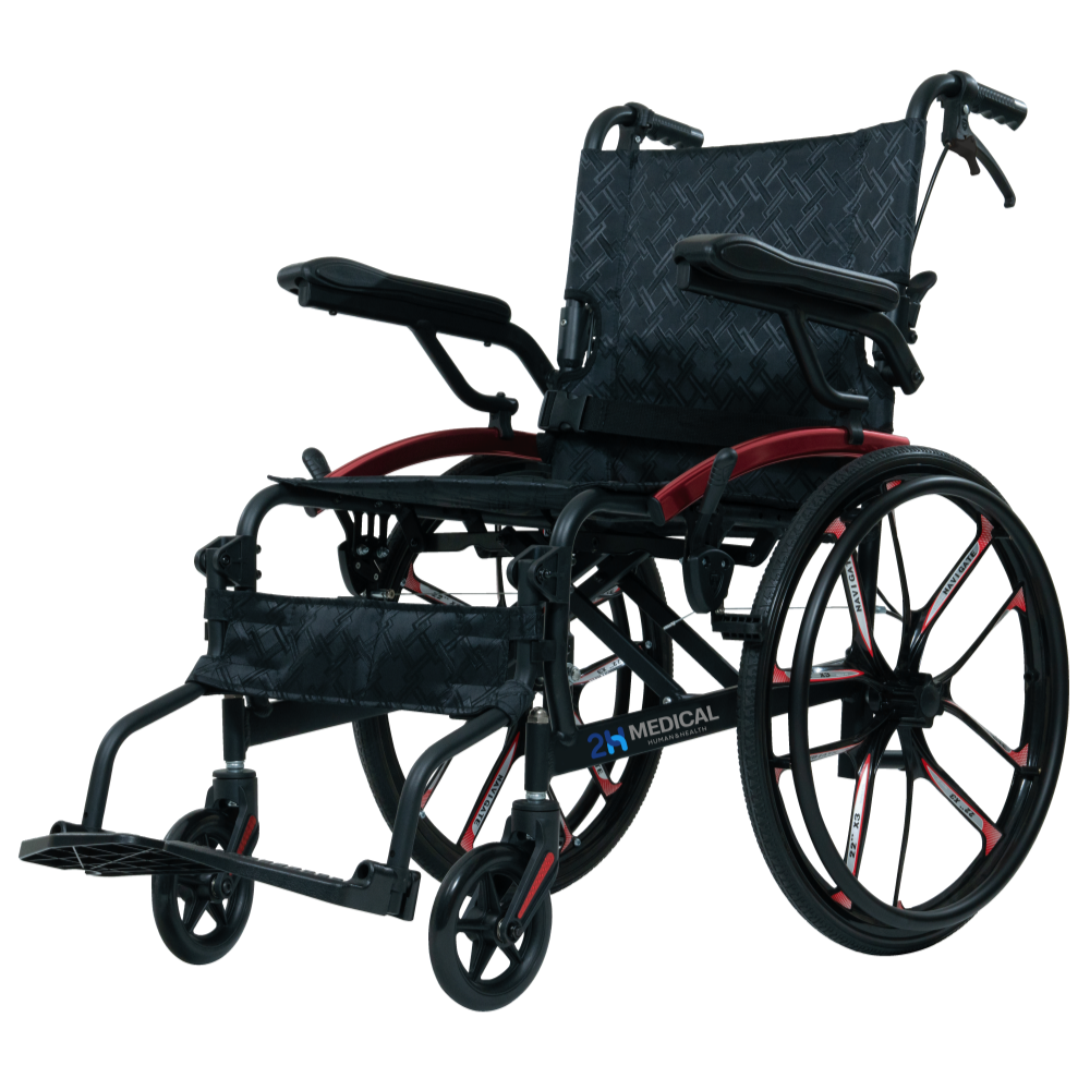 2H메디컬 프리미엄 라이트 휠체어 - 11kg 초경량 마그네슘 알루미늄 접이식 장애인 휠체어, Q06LAJ-20(레드), 1개 389,000원