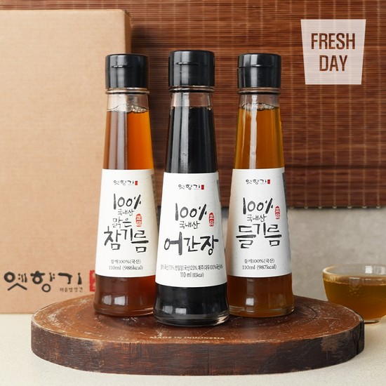 국내산 옛향기 수제 3종 선물세트 (참기름 들기름 어간장), 1세트, 110ml 53,900원
