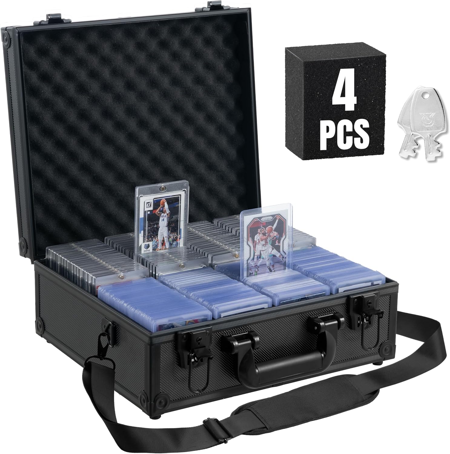 3x4 35pt 강체 카드용 JOJUP 탑로더 보관함650개 이상의 보관 알루미늄 합금 트레이딩 카드 케이스 잠금 장치가 있는 스포츠 보관함블랙 104,300원