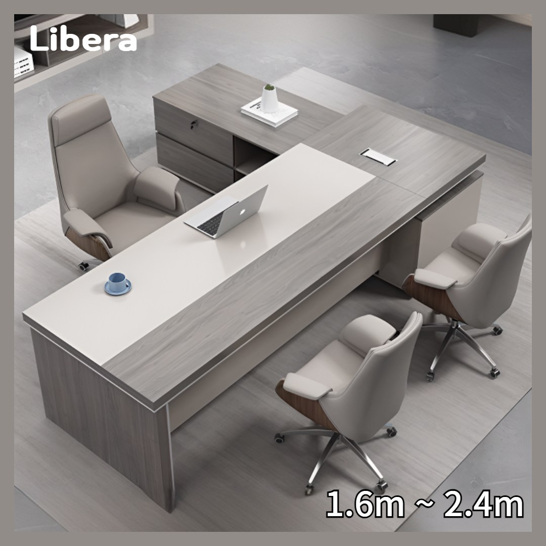 [리베라] 고급 중역 책상 사무용 ㄱ자 사장님 임원용 대표 변호사 원장실 회장님, 베이지그레이, 베이지그레이 240cm, 1개 598,870원