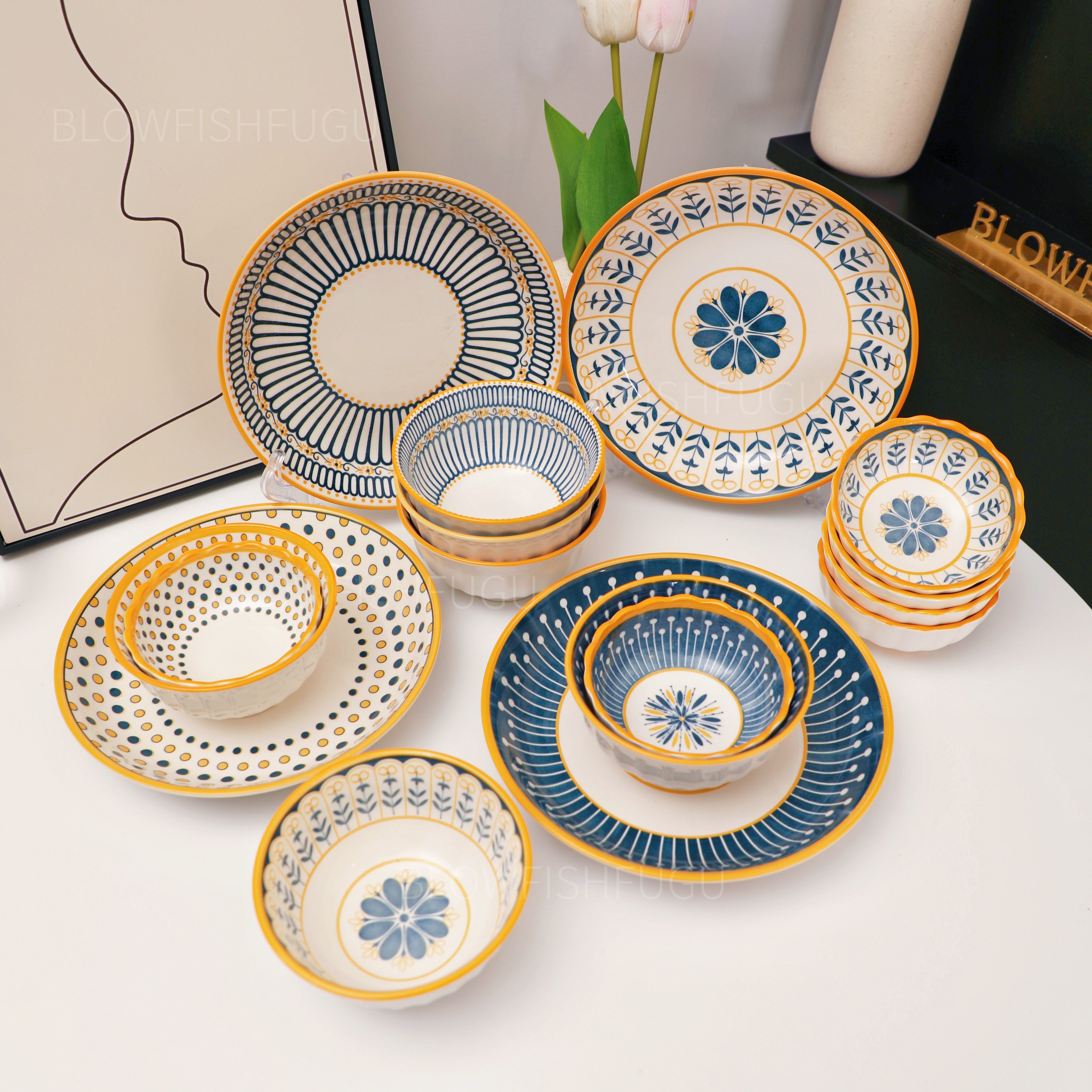 BLOWFISHFUGU 북유럽 식기세트 그릇세트 예쁜 접시 반찬그릇 밥그릇 접시 세트 16종 세트 38,800원